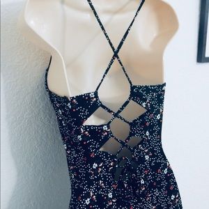 H&M Black Floral Dress with Strappy Back Sz 6